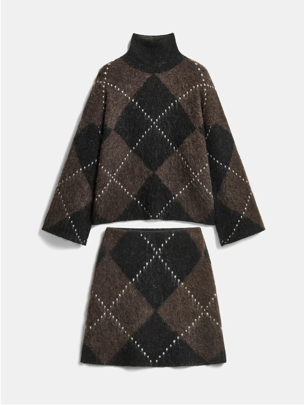 NWT Commense Argyle Wool Blend Sweater Skirt Set 🤎 Size S - Picture 7 of 9